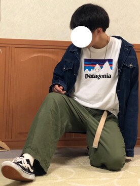 「unrelaxing（アンリラクシング）のアイテム（デニムジャケット）」を使った、関節のパニックさん（メンズ・175cm）の秋コーディネート