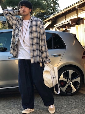 「Needles（ニードルス）の＜NEEDLES＞BALOON FATIGUE PANTS/パンツ（カーゴパンツ）」を使った、関節のパニックさん（メンズ・175cm）の秋コーディネート