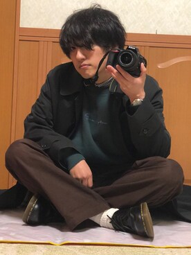 「新年一発目」｜「アイテム（ステンカラーコート）」を使った、関節のパニックさん（メンズ・175cm）の冬コーディネート