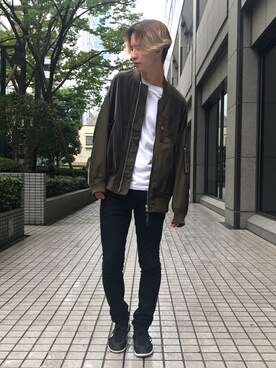 「STUDIOUS（ステュディオス）のアイテム（MA-1）」を使った、maruyamaxoxoさん（メンズ・177cm）の秋コーディネート
