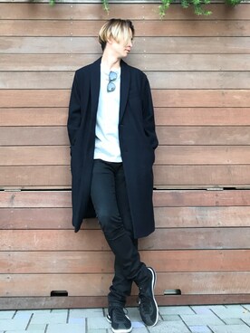 「STUDIOUS BLUE（ストゥディオスブルー）のアイテム（チェスターコート）」を使った、maruyamaxoxoさん（メンズ・177cm）の秋コーディネート