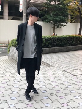 「FACTOTUM（ファクトタム）のアイテム（チェスターコート）」を使った、maruyamaxoxoさん（メンズ・177cm）の秋コーディネート