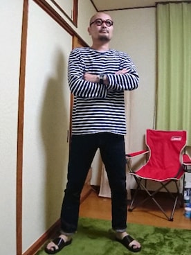 「レスカルネティエのアイテム（メガネ、ブラウン系）」を使った、大嶌康正さん（メンズ・182cm）の夏コーディネート