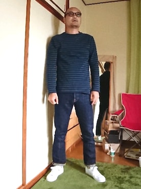 「MOSCOT（モスコット）のアイテム（メガネ、ブラウン系）」を使った、大嶌康正さん（メンズ・182cm）の秋コーディネート