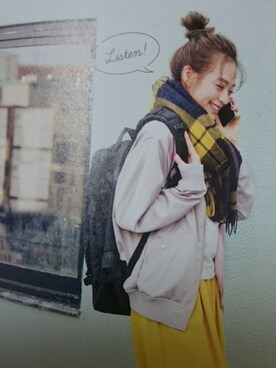 「チェックマフラー」｜「アイテム（雑誌）」を使った、yさん（レディース・164cm）の秋コーディネート