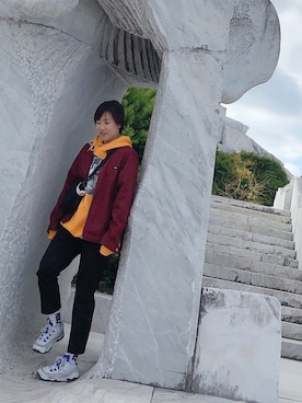 「STUSSY（ステューシー）のアイテム（ブルゾン）」を使った、higuyuさん（レディース・158cm）の冬コーディネート