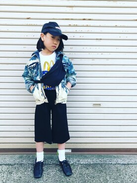 「マクドナルド」｜「アイテム（デニムジャケット）」を使った、mcmong.さん（キッズ・128cm）の春コーディネート