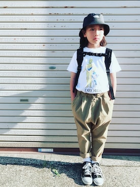 「FITH（フィス）のアイテム（バックパック/リュック）」を使った、mcmong.さん（キッズ・128cm）の春コーディネート