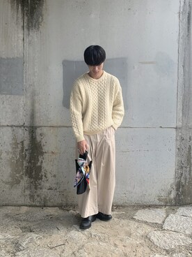 「SHINYAKOZUKA（シンヤコヅカ）のアイテム（カーゴパンツ）」を使った、Kさん（メンズ・181cm）の冬コーディネート