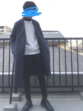 「EMMA CLOTHES（エマクローズ）のオーバーサイズビーバーメルトンVネックロングコート（ノーカラーコート）」を使った、ShuN.さん（メンズ・180cm）の秋コーディネート