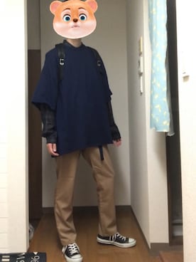 「BASQUE magenta（バスクマゼンタ）の【BASQUE -enthusiastic design-】スーパーオーバーサイズドロップショルダーハーフスリーブBIGカットソー（Tシャツ/カットソー）」を使った、ShuN.さん（メンズ・180cm）の夏コーディネート