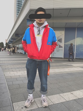 「靴下チラ見せ」｜「アイテム（ナイロンジャケット）」を使った、KAZUYOさん（メンズ・167cm）の春コーディネート