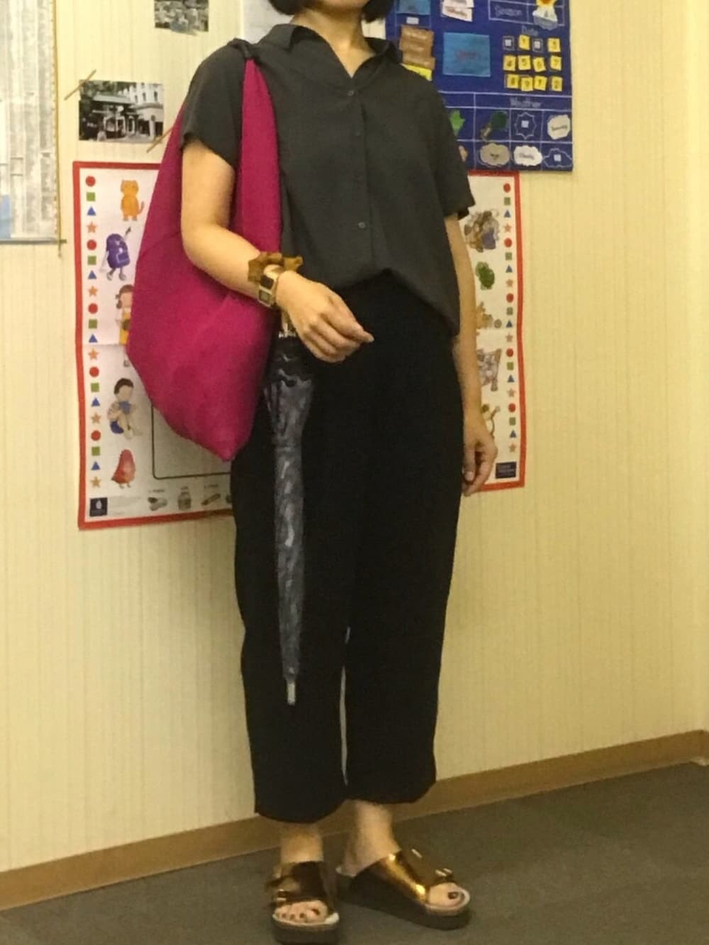 「UNIQLOのアイテム（シャツ/ブラウス、グリーン系）」を使った、Meg Iwamotoさん（レディース・163cm）の夏コーディネートの1枚目の写真