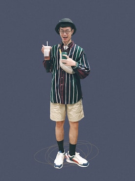 「plain-me（プレインミー）のアイテム（ボディバッグ/ウエストポーチ）」を使った、威蒿 weiさん（メンズ・175cm）の夏コーディネート