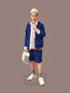 「PUMA（プーマ）のアイテム（帽子）」を使った、威蒿 weiさん（メンズ・175cm）の春コーディネート