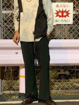 「HARE（ハレ）のセンタースリットトラウザー(HARE)（その他パンツ、グリーン系）」を使った、ゆーたさん（メンズ・171cm）の秋コーディネート