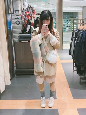 「niko and...（ニコアンド）のアイテム（ムートンコート）」を使った、tikoさん（レディース・158cm）の冬コーディネート