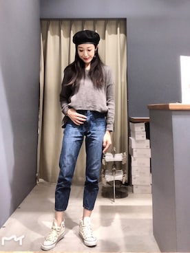 「アパレルスタッフ」｜「アイテム（ハンチング/ベレー帽）」を使った、Asami Shigetaさん（レディース・158cm）の秋コーディネート