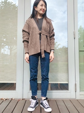 「AMERICAN HOLIC（アメリカンホリック）のアイテム（カーディガン/ボレロ）」を使った、Asami Shigetaさん（レディース・158cm）の秋コーディネート
