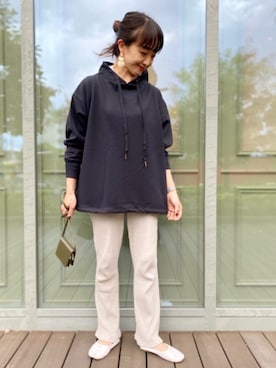 「リブニットパンツ」｜Asami Shigetaさん（レディース・158cm）の秋コーディネート