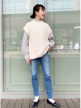「カラーをプラス！冬から取り入れる、春色の装い」｜Asami Shigetaさん（レディース・158cm）の冬コーディネート