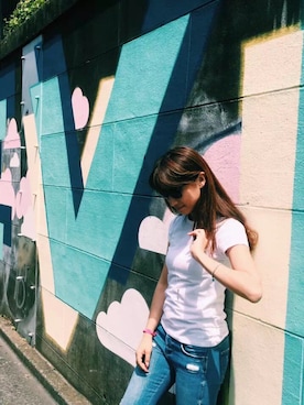 「ZARA（ザラ）のアイテム（Tシャツ/カットソー、ホワイト系）」を使った、xu1129さん（レディース・166cm）の春コーディネート