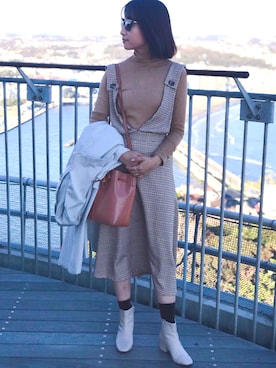「ZARA（ザラ）のアイテム（オールインワン・サロペット、ブラウン系）」を使った、xu1129さん（レディース・166cm）の春コーディネート