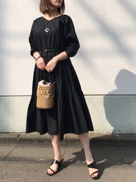 「LOWRYS FARM（ローリーズファーム）のアイテム（ワンピース、ブラック系）」を使った、xu1129さん（レディース・166cm）の春コーディネート