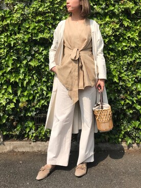 「the frankie shopのアイテム（パンツ、ホワイト系）」を使った、xu1129さん（レディース・166cm）の春コーディネート
