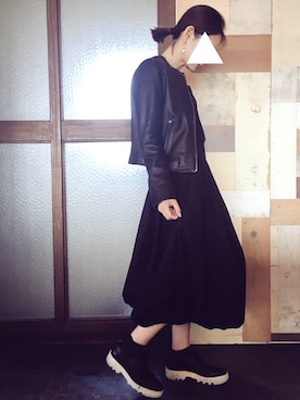 「オシャレウォーカー」｜「アイテム（ライダースジャケット）」を使った、m♡さん（レディース・154cm）の春コーディネート