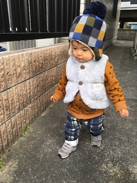 「Birthday（バースデイ）のアイテム（ニットキャップ/ビーニー、その他）」を使った、paruさん（キッズ・80cm）の冬コーディネート