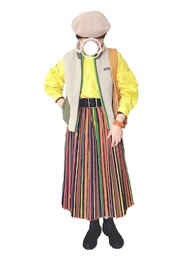「ベルイエロー」｜「アイテム（ハンチング/ベレー帽）」を使った、Chii🌈さん（レディース・155cm）の春コーディネート