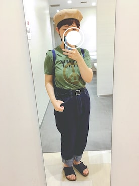 「Tシャツ×デニム」｜「アイテム（ハンチング/ベレー帽）」を使った、Chii🌈さん（レディース・155cm）の夏コーディネート