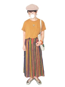 「シルバーシューズ」｜「アイテム（ハンチング/ベレー帽）」を使った、Chii🌈さん（レディース・155cm）の夏コーディネート