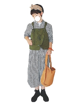 「BEAMS BOY（ビームスボーイ）のBEAMS BOY / ストライプ B.D. シャツワンピース（シャツワンピース）」を使った、Chii🌈さん（レディース・155cm）の秋コーディネート