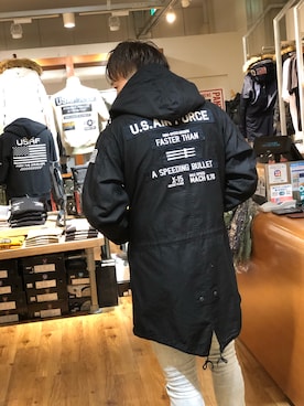 「ワッペン」｜「アイテム（モッズコート）」を使った、れーやさん（メンズ・176cm）の秋コーディネート