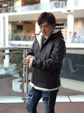 「ライダースコーデ」｜「アイテム（ブルゾン）」を使った、れーやさん（メンズ・176cm）の秋コーディネート