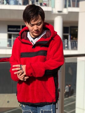 パーカーを使った 赤 デニム のメンズ人気ファッションコーディネート Wear