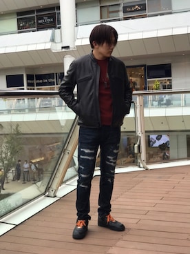「シングルライダース」｜れーやさん（メンズ・176cm）の秋コーディネート