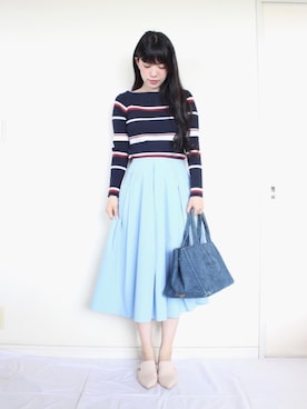 「SLOBE IENA（スローブイエナ）の《WEB限定》PEタイプライターミモレスカート◆（スカート）」を使った、まいさん（レディース・164cm）の春コーディネート