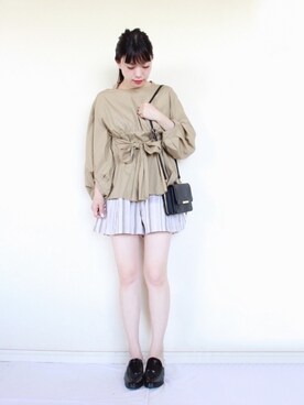 「OZOC（オゾック）のアイテム（パンツ）」を使った、まいさん（レディース・164cm）の夏コーディネート