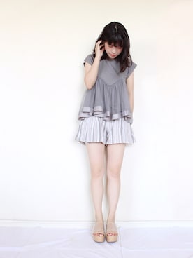 「OZOC（オゾック）のアイテム（パンツ）」を使った、まいさん（レディース・164cm）の夏コーディネート