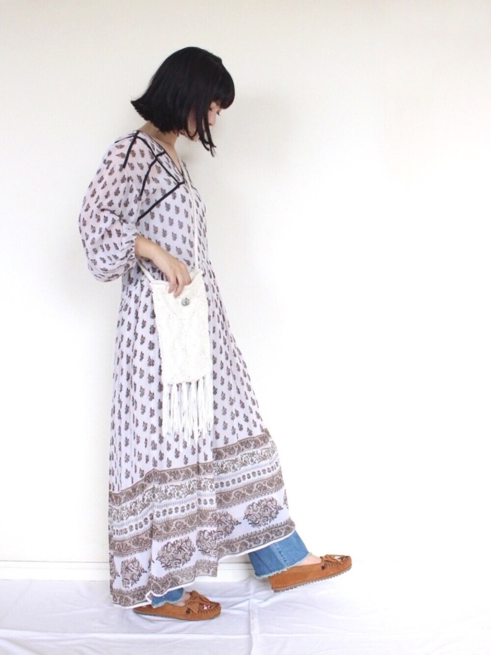 「シンプル、休日スタイル、おしゃれさんと繋がりたい、デニムパンツ、オトナ女子、オトナカジュアル、ワンピース、モカシン、カジュアル、ニット」｜「IG:mai1220のアイテム（その他、その他）」を使った、まいさん（レディース・164cm）の秋コーディネートの1枚目の写真