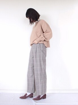 まいさんの「チェックワイドパンツ　765304」を使ったコーディネート