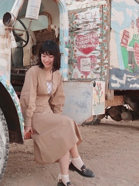 「select MOCA（セレクトモカ）の柔らかく履きやすいフェイクレザーゴールドビット付きローファー（ローファー）」を使った、まいさん（レディース・164cm）の冬コーディネート