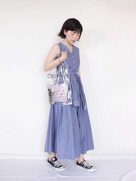 「マキシスカート」｜「アイテム（シャツワンピース）」を使った、まいさん（レディース・164cm）の春コーディネート