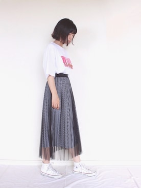 「SENSE OF PLACE by URBAN RESEARCH（センスオブプレイスバイアーバンリサーチ）のギンガムチェックリバーシブルスカート（スカート）」を使った、まいさん（レディース・164cm）の夏コーディネート