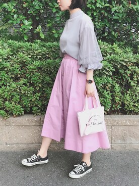 「袖ボリューム」｜「アイテム（アナログ腕時計）」を使った、まいさん（レディース・164cm）の夏コーディネート