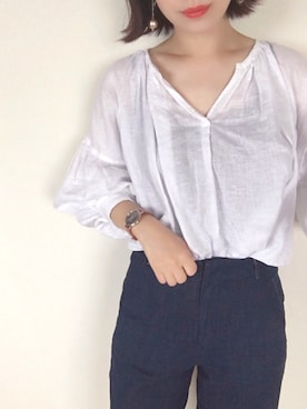 「袖ボリューム」｜「アイテム（アナログ腕時計）」を使った、まいさん（レディース・164cm）の夏コーディネート