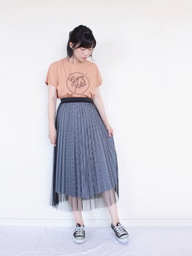 「SENSE OF PLACE by URBAN RESEARCH（センスオブプレイスバイアーバンリサーチ）のギンガムチェックリバーシブルスカート（スカート）」を使った、まいさん（レディース・164cm）の夏コーディネート